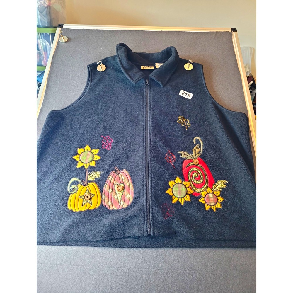 Blair Women's Navy Embroidered Halloween/fall Vest Collared Size 3XL